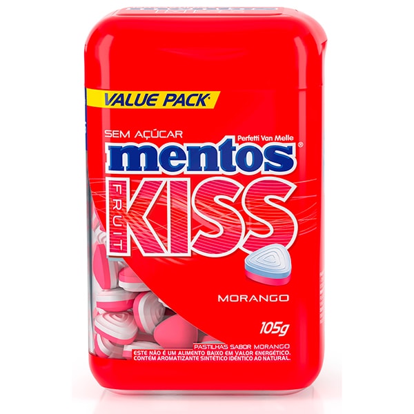 Mentos Pastilhas, Kiss, Morango, Sem Açúcar, 1655003, Mentos - PT 1 UN