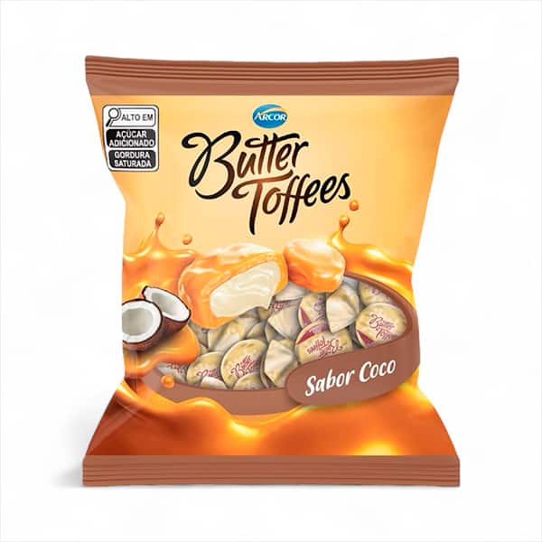 Bala Butter Toffees Coco, 90 g, Arcor - PT 1 UN