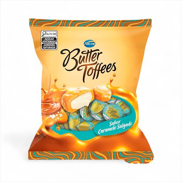 Bala Butter Toffees Caramelo Salgado, 90 g, Arcor - PT 1 UN
