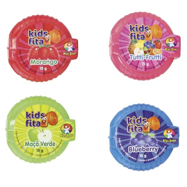 Goma de mascar kids fita, sabores sortidos, 150g, 7905, Kids Zone - 1 UN