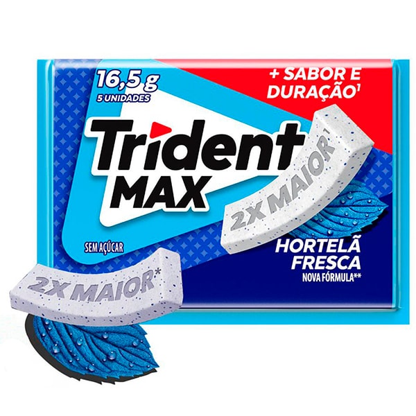 Goma de mascar Trident max, Hortelã fresca, 16,5g, 1551, Trident - PT 1 UN