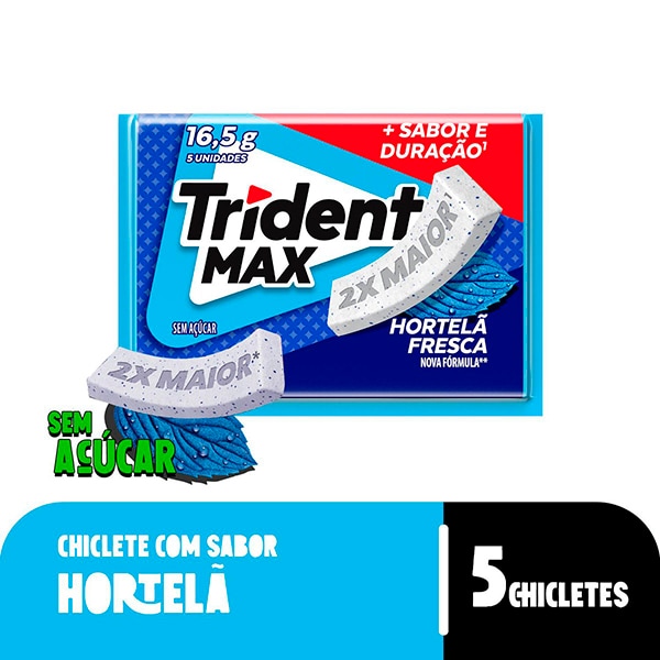 Goma de mascar Trident max, Hortelã fresca, 16,5g, 1551, Trident - PT 1 UN