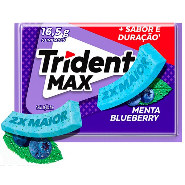 Goma de mascar Trident max, Menta e Blueberry fresca, 16,5g, 1550, Trident - PT 1 UN