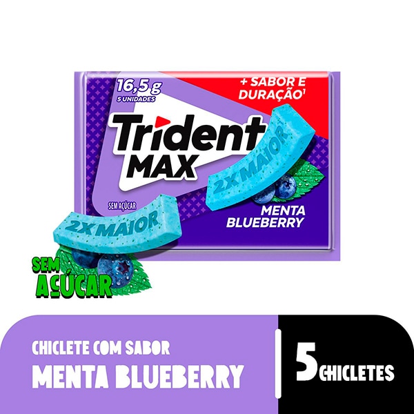 Goma de mascar Trident max, Menta e Blueberry fresca, 16,5g, 1550, Trident - PT 1 UN