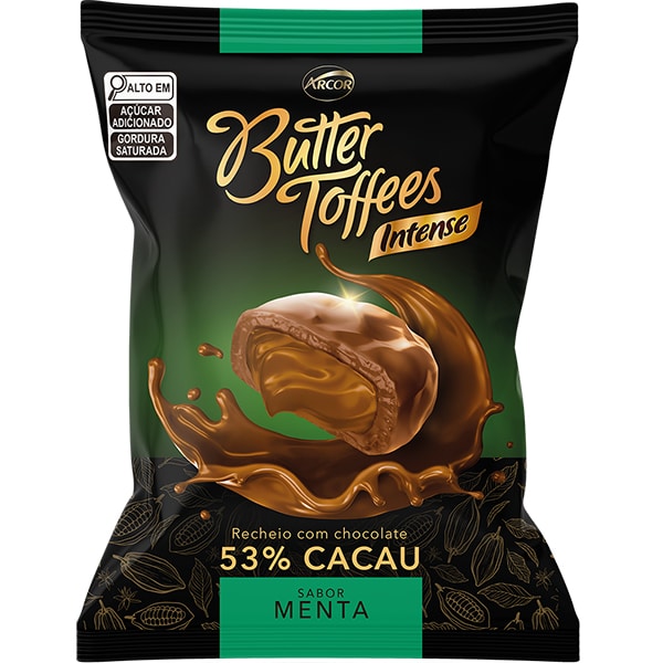 Bala Butter Toffees Cacau 53%, Menta, 90g, 8109167, Arcor do Brasil - PT 1 UN