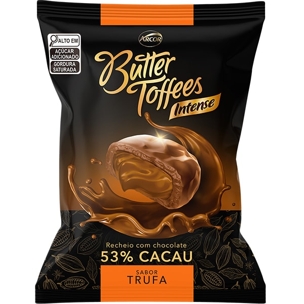 Bala Butter Toffees Cacau 53%, Trufa, 90g, 8109169, Arcor - PT 1 UN