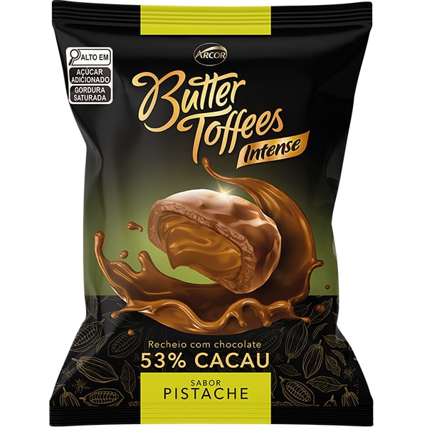 Bala Butter Toffees Cacau 53%, Pistache, 90g, 8109182, Arcor do Brasil - PT 1 UN