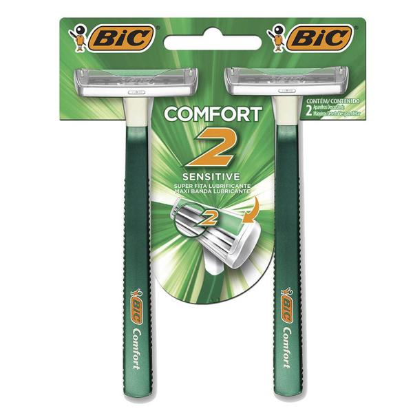 Aparelho de Barbear BIC Comfort 2, Pele Sensível, Barbeador, Cabo Antideslizante, 835387 - BT 2 UN