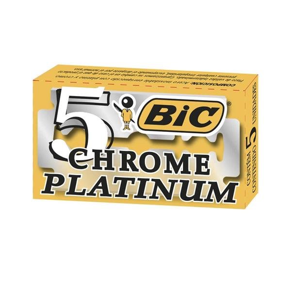 Lâmina Duplo Fio BIC Chrome Platinum, Clássica, Aço Inoxidável, Revestida de Cromo e Platina, 835381 - BT 5 UN