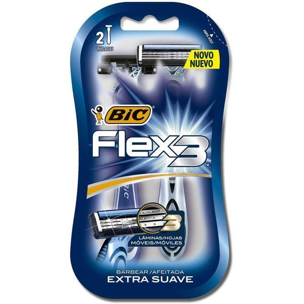 Aparelho de Barbear BIC Flex3, Corpo Ergonômico, Com Fita Lubrificante, Barbeador, Azul, 9419041 - BT 2 UN