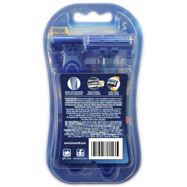 Aparelho de Barbear BIC Flex3, Corpo Ergonômico, Com Fita Lubrificante, Barbeador, Azul, 9419041 - BT 2 UN