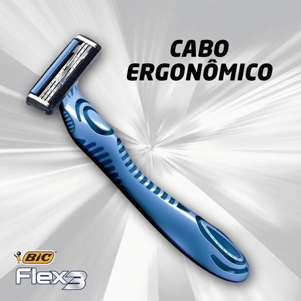 Aparelho de Barbear BIC Flex3, Corpo Ergonômico, Com Fita Lubrificante, Barbeador, Azul, 9419041 - BT 2 UN