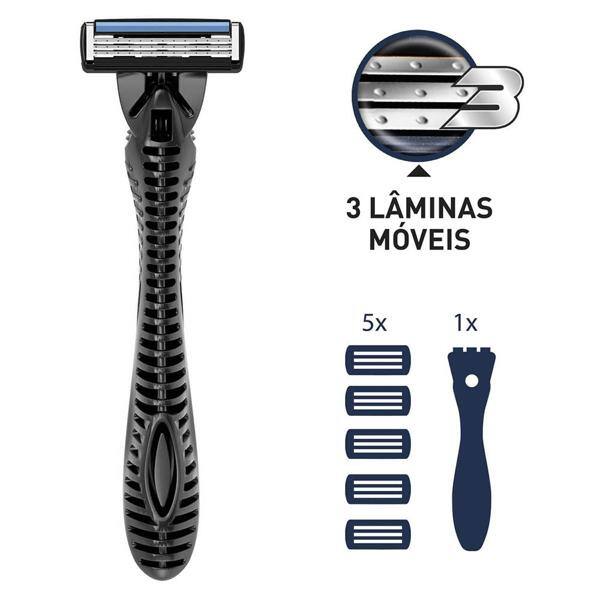 Aparelho de Barbear BIC Flex3 Hybrid, 3 Lâminas, Extra Suave + 5 Cargas, Corpo Ergonômico, Barbeador, 968722 - BT 5 UN