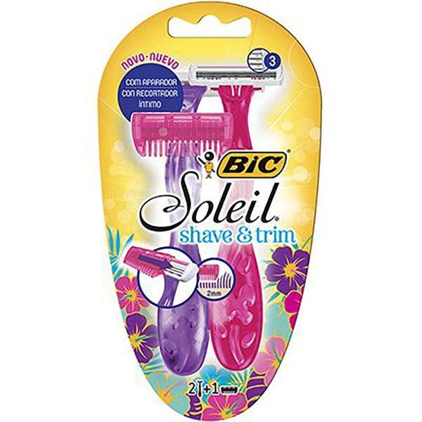Aparelho de Depilar BIC Soleil Shave & Trim, 3 Lâminas, Rosa e Roxo, Depilador 2 unidades + Aparador de pelos, Rosa/Roxo, 930184 - PT 2 UN