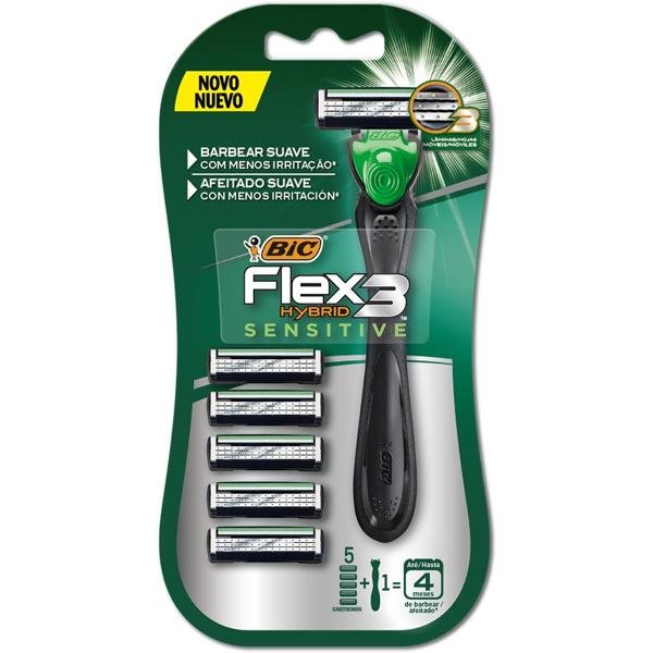 Aparelho barbeador Flex 3, hibrido sensitive, 971200, BIC - PT 5 UN
