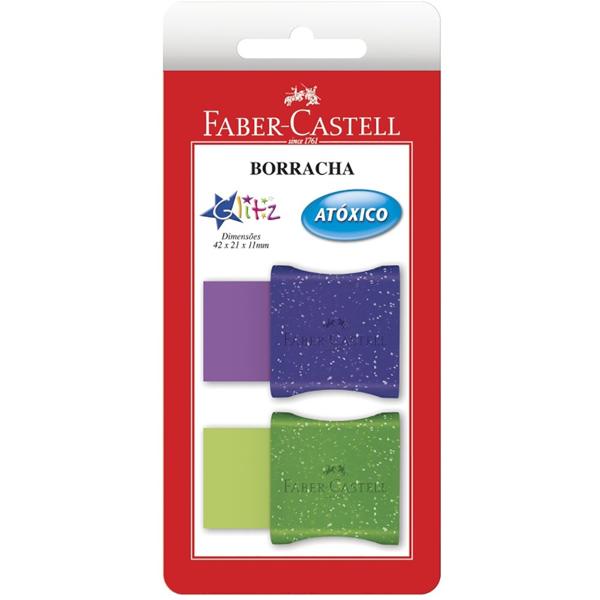 Borracha Plástica Colorida com Cinta Glitz, Cores Sortidas, Faber-Castell - BT 2 UN Borracha Plástica Colorida com Cinta Glitz, Cores Sortidas, Faber-Castell - BT 2 UN