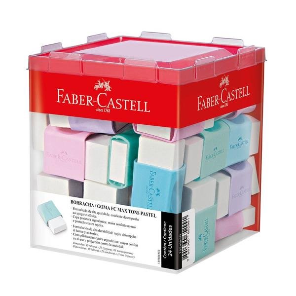 Borracha Plástica Branca com Cinta Tom Pastel, Pequena, Cores Sortidas, Faber-Castell - CX 24 UN
