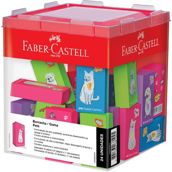 Borracha Plástica Colorida Coleção Pets, Cores Sortidas, Faber-Castell DP 24 UN Borracha Plástica Colorida Coleção Pets, Cores Sortidas, Faber-Castell DP 24 UN
