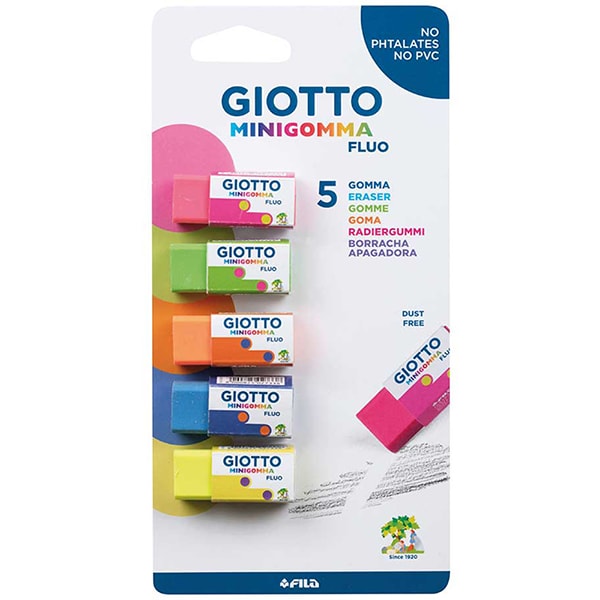 Borracha Plástica Colorida Fluorescente, Mini, Cores Sortidas, Giotto - BT 5 UN