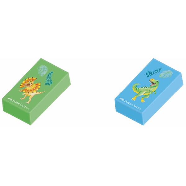 Borracha Coleção Dinossauros, Verde e Azul, Faber-Castell - BT 2 UN Borracha Coleção Dinossauros, Verde e Azul, Faber-Castell - BT 2 UN