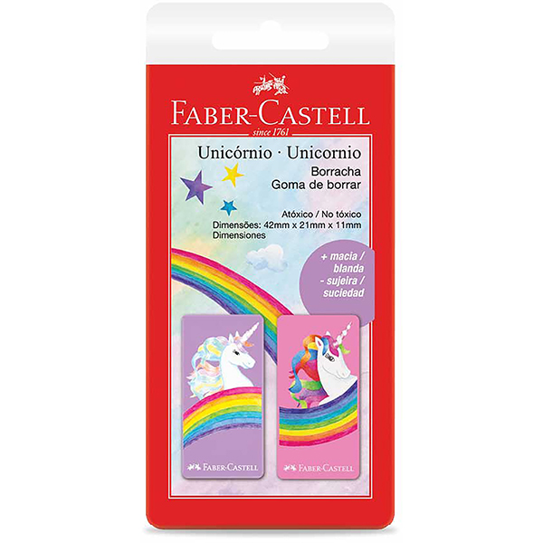 Borracha Fantasia, Unicórnio, Rosa e Roxo, Faber-Castell - BT 2 UN Borracha Fantasia, Unicórnio, Rosa e Roxo, Faber-Castell - BT 2 UN