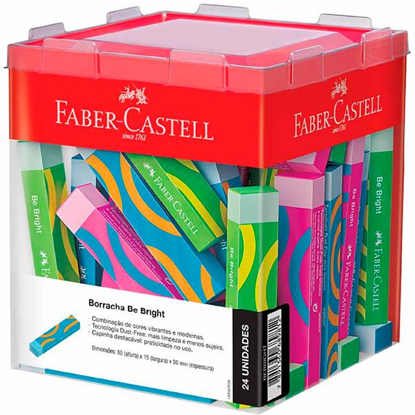 Borracha Colorida com Capinha Destacável, Be Bright, Cores Sortidas, Faber-Castell - CX 24 UN