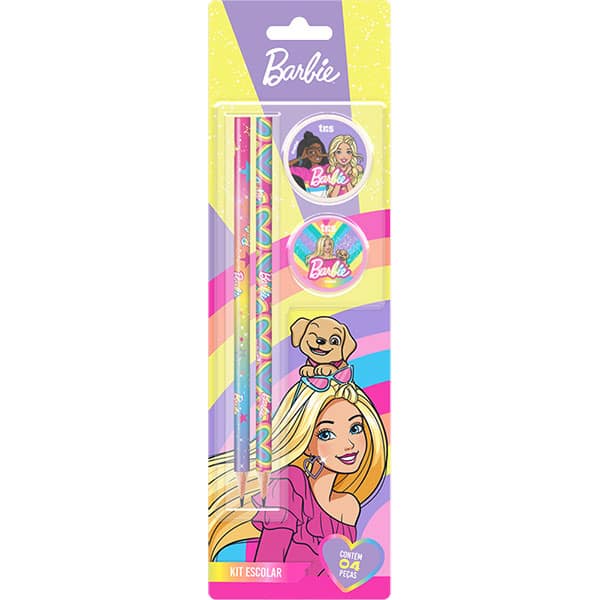 Kit escolar Barbie Mattel com 4 itens Tris - BT 1 UN