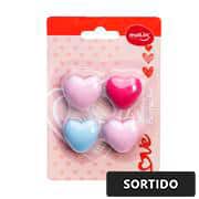Borracha Ponteira Coração, Cores Sortidas, Molin - BT 4 UN Borracha Ponteira Coração, Cores Sortidas, Molin - BT 4 UN