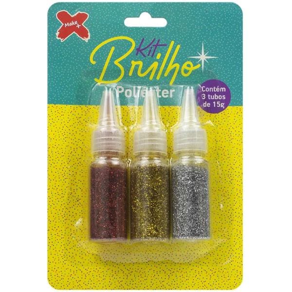 Kit Glitter com 3 cores, 15 gramas, 7061, Make+ - BT 1 UN