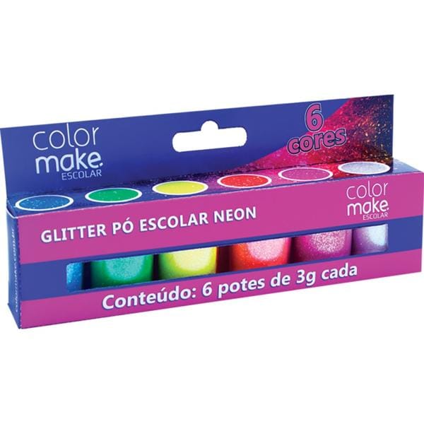 Glitter escolar Neon com 6 cores, 7006, Colormake - PT 1 UN