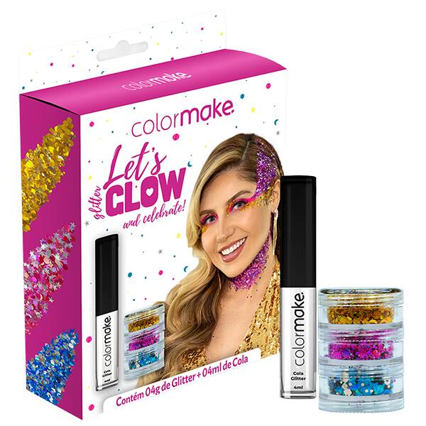Kit de Glitters Let's Go Celebrate, 3 cores e cola, 4g, 2863, Colormake - CX 4 UN