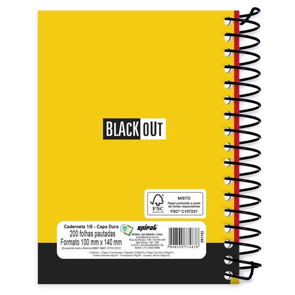 Caderneta 1/8 capa dura 200fls Black Out vm 74878 Spiral Blk PT 1 UN