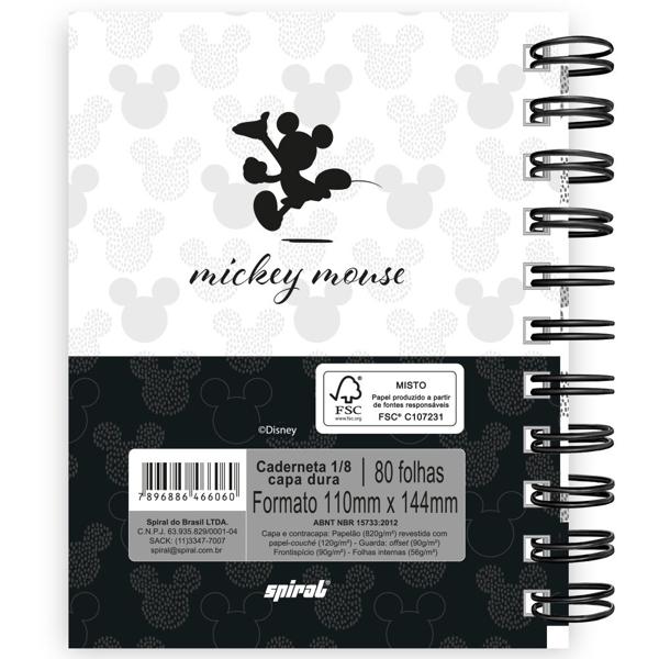 Caderneta 1/8 Capa Dura 80fls Disney Mickey Pb 2266060 Spiral Mpb - PT 1 UN