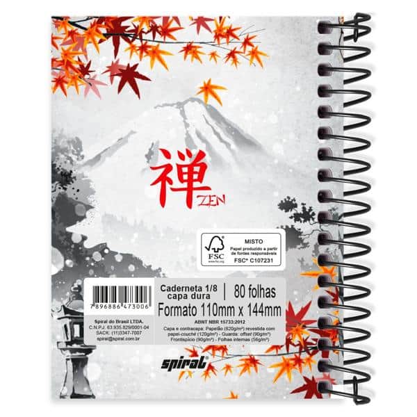 Caderneta 1/8 capa dura 80fls Zen 2273006 Spiral Zen PT 1 UN
