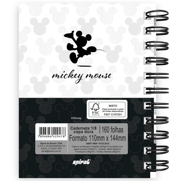 Caderneta 1/8 Capa Dura 160fls Disney Mickey Pb 2229478 Spiral Mpb - PT 1 UN