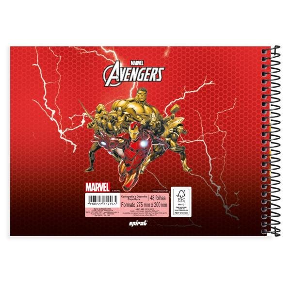 Caderno Cartografia e Desenho Capa Dura 48 Folhas Marvel Vingadores - Avengers Spiral - PT 1 UN