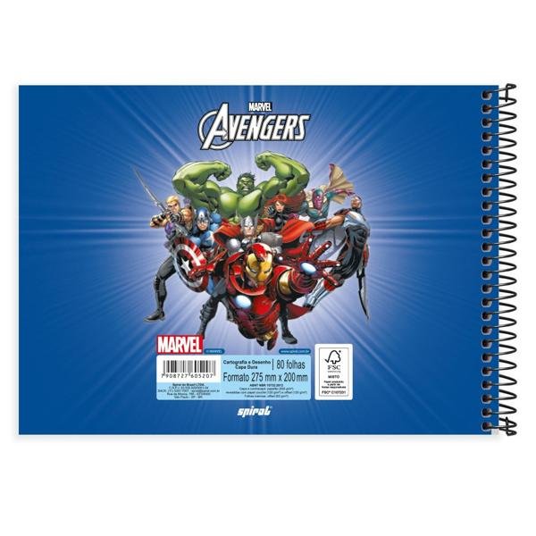 Caderno Cartografia e Desenho Capa Dura 80 Folhas Marvel Vingadores - Avengers Spiral - PT 1 UN