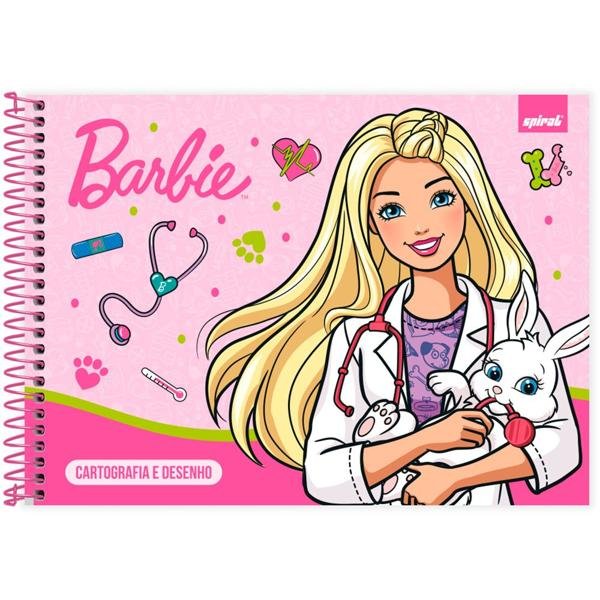 Caderno Cartografia e Desenho Capa Dura 80 Folhas Barbie Mattel Spiral - PT 1 UN