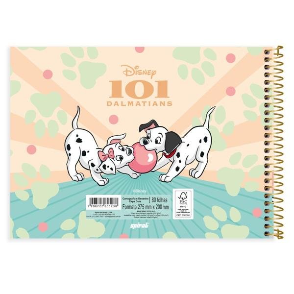 Caderno Cartografia e Desenho Capa Dura 80 Folhas Disney Clássicos 101 Dálmatas Spiral - PT 1 UN
