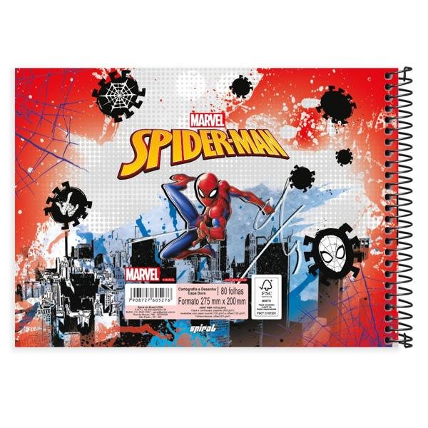Caderno Cartografia e Desenho Capa Dura 80 Folhas Marvel Homem Aranha - Spiderman Spiral - PT 1 UN