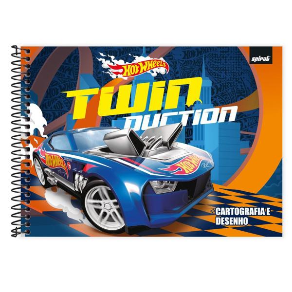 Caderno Cartografia e Desenho Capa Dura 80 Folhas Hot Wheels Mattel Spiral - PT 1 UN