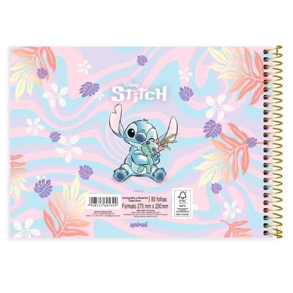 Caderno Cartografia e Desenho Capa Dura 80 Folhas Disney Stitch Spiral - PT 1 UN