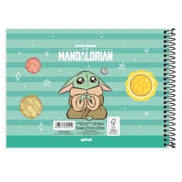 Caderno Cartografia e Desenho Capa Dura 80 Folhas The Mandalorian - Star Wars Spiral - PT 1 UN