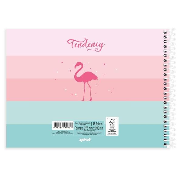 Caderno Cartografia e Desenho Capa Dura 48 folhas, Tendency Flamingo, Spiral, 2280738 - PT 1 UN