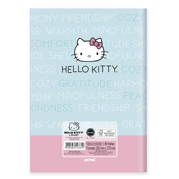 Caderno Universitário Capa Dura Costurado 80 folhas, Hello Kitty, Spiral, 212232 - PT 1 UN