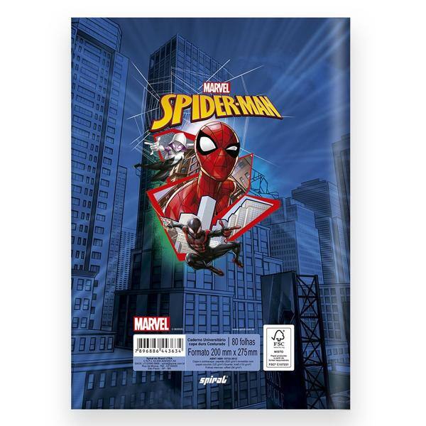 Caderno Universitário Capa Dura Costurado 80 folhas, Marvel Homem Aranha - Spiderman, Spiral, 212233 - PT 1 UN