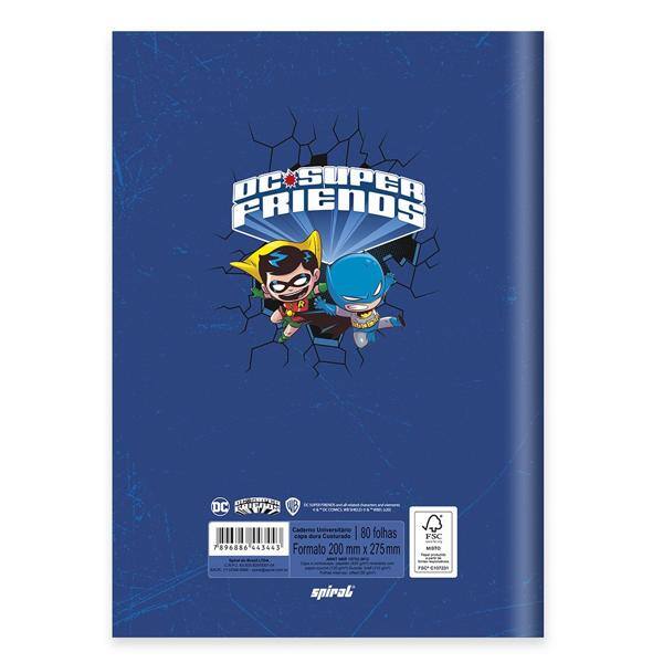 Caderno Universitário Capa Dura Costurado 80 folhas, DC Super Friends, Spiral, 212215 - PT 1 UN