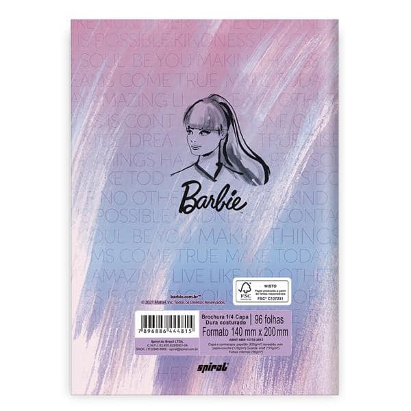 Caderno 1/4 capa dura costurado 96 folhas, Barbie, Spiral, 212734 - PT 1 UN