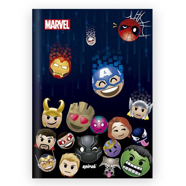 Caderno 1/4 capa dura costurado 96 folhas, Marvel Emoji, Spiral, 212769 - PT 1 UN