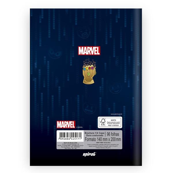 Caderno 1/4 capa dura costurado 96 folhas, Marvel Emoji, Spiral, 212769 - PT 1 UN